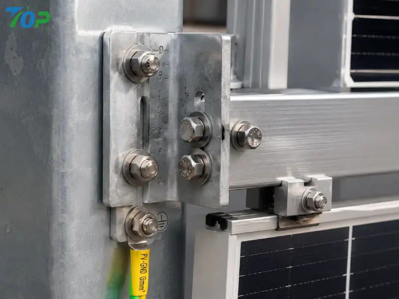 Engineer-grade solar fence rail-to-post connection using SUS304 fasteners and aluminum rail system